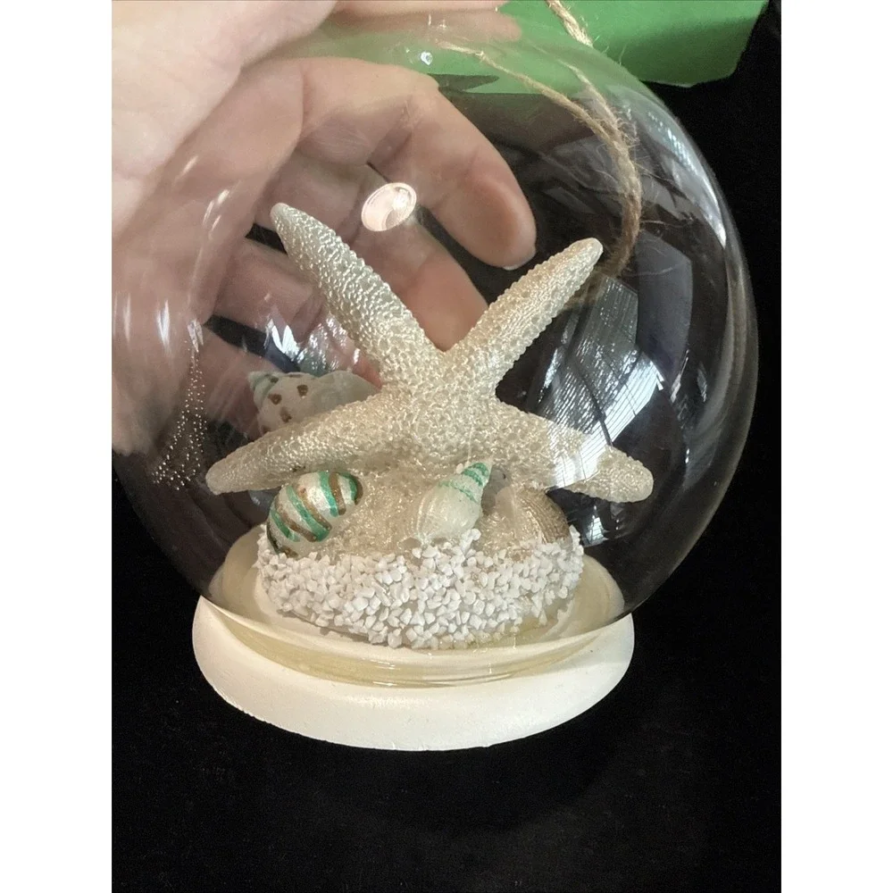 Nautical starfish Beach glass ornament white globe Xmas tree new
